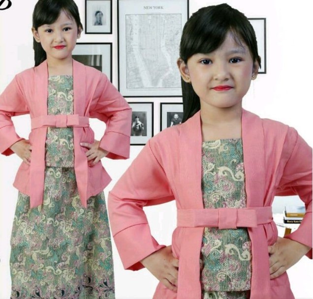 Dress Kebaya Anak Modern Kombinasi Batik Pink Peach