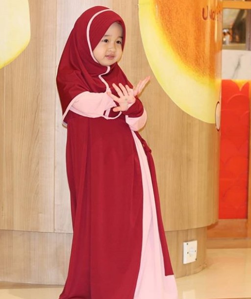 Baju Gamis Anak Bahan Katun Jepang Simple Dua Warna Maroon Pink