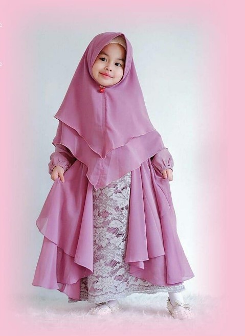 Baju Gamis Anak Perempuan 2 Tahun Kombinasi Brokat Sifon Ungu Lavender