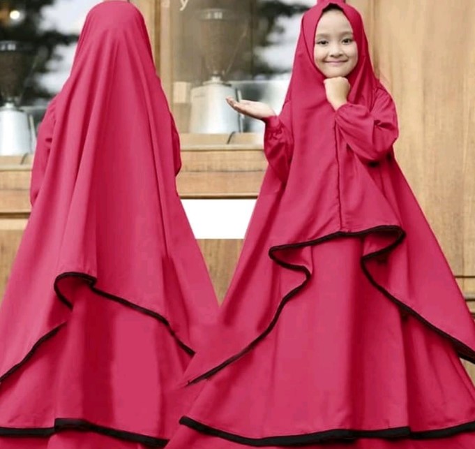 Baju Gamis Anak Perempuan 2 Tahun Rok Lebar Syari Merah Maroon