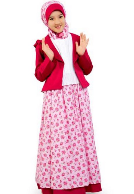 Baju Gamis Anak Perempuan Terbaru Modern Motif Bunga Pink Tua