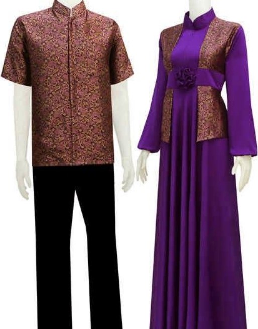 Baju Gamis Batik Kombinasi Polos Sifon Modern Aksen Bunga Ungu Coklat