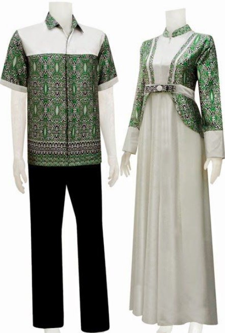 Baju Gamis Batik Kombinasi Polos Sifon Modern Aksen Pita Putih Hijau