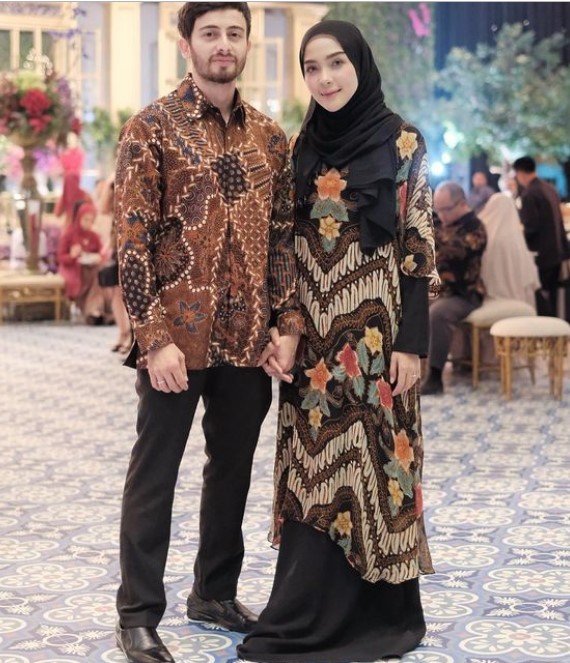 Baju Gamis Batik Kombinasi Polos Sifon Modern Long Dress Coklat Hitam