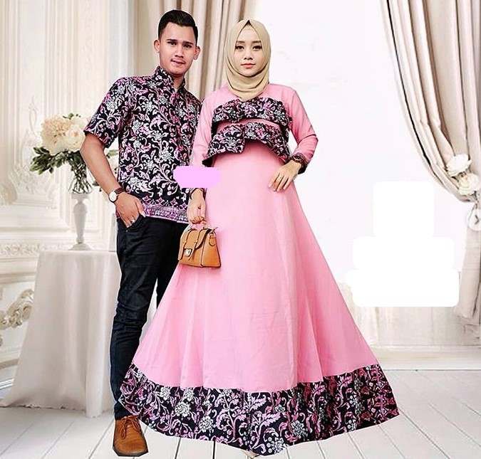 Baju Gamis Batik Kombinasi Satin untuk Remaja Rempel Dada Soft Pink