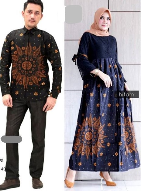 Baju Gamis Brokat Kombinasi Batik Modern Lengan Lonceng Warna Hitam