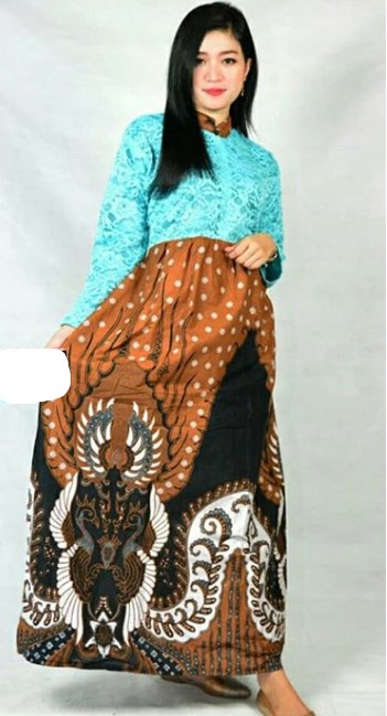 Baju Gamis Brokat Kombinasi Batik Modern Simple Kerah Batik Soft Blue
