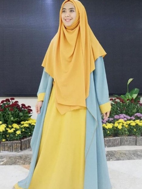 Baju Gamis Gamis Syar'i Ala Oki Setiana Dewi Murah Kuning Abu