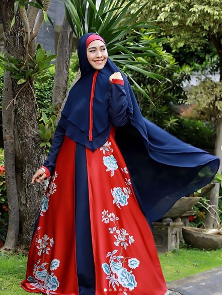 Baju Gamis Gamis Syar'i Ala Oki Setiana Dewi Murah Merah Navy