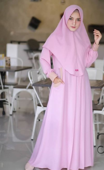 Baju Gamis Muslimah Untuk Remaja Syar’i Simple Soft Baby Pink