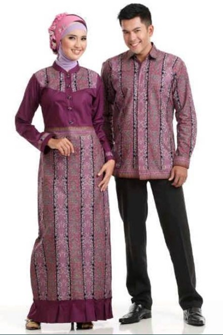 Gamis Batik Kombinasi Kain Polos Couple Katun Ungu