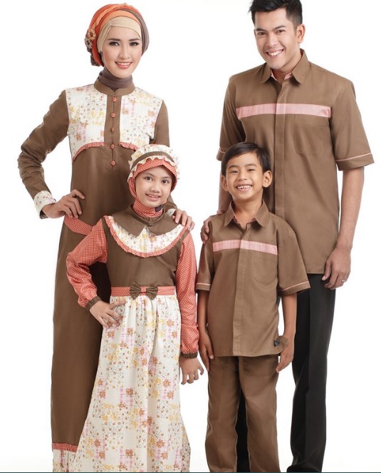 Gamis Batik Kombinasi Kain Polos Couple Keluarga Katun Coklat