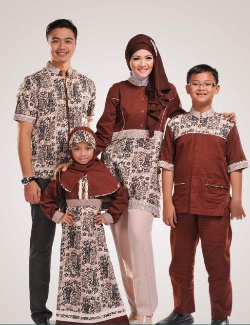 Gamis Batik Kombinasi Kain Polos Couple Keluarga Katun Maroon