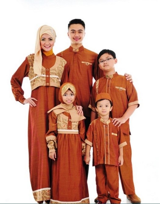 Gamis Batik Kombinasi Kain Polos Couple Keluarga Katun Merah Bata