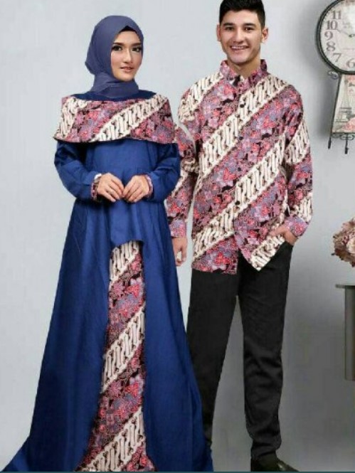Gamis Batik Kombinasi Kain Polos Couple Modern Birel