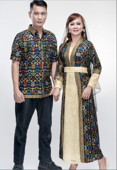 Gamis Batik Kombinasi Kain Polos Couple Modern Hitam cream