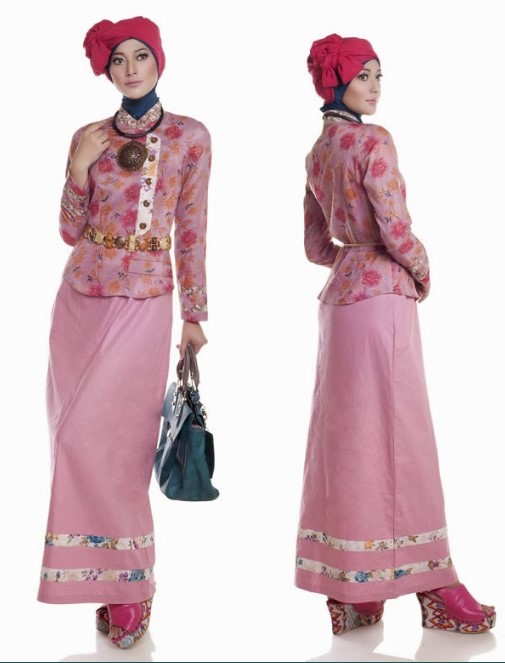 Gamis Batik Kombinasi Kain Polos Terbaru Dusty Pink