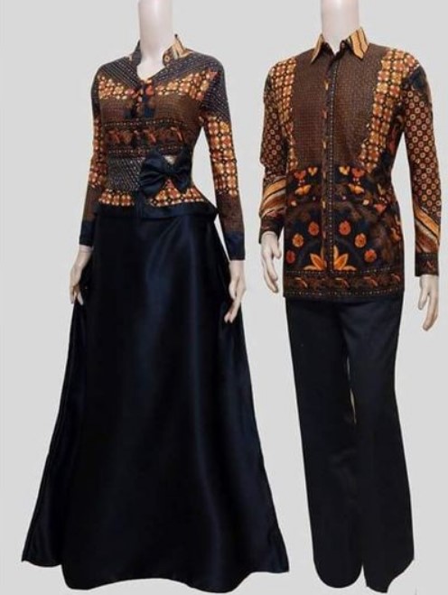 Gamis Batik Kombinasi Polos Satin Modern Hitam