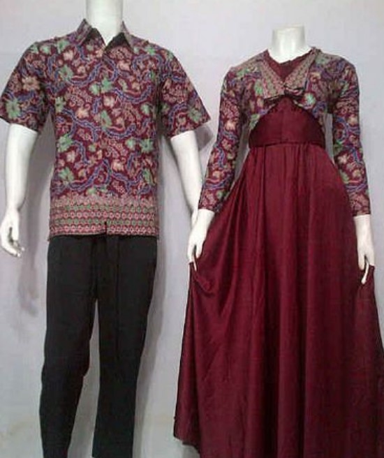 Gamis Batik Kombinasi Polos Satin Modern Satin Maroon