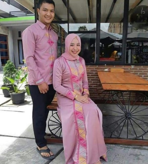Gamis Batik Kombinasi Polos Satin Modern Soft Dusty Pink