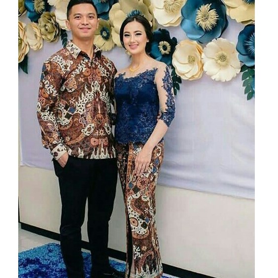 Kebaya Couple Brokat Payet Transparan Navy