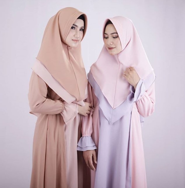Koleksi Baju Gamis Syar’i Tanah Abang Modern Jilbab Pet Soft Nude Cream Purple Pink