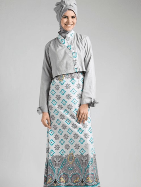 Model Baju Batik Gamis Kombinasi Kain Polos Katun Soft Grey