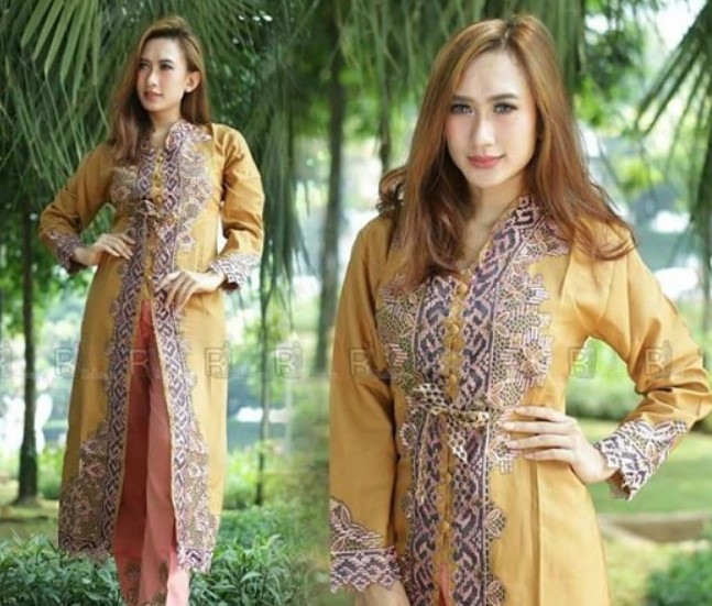 Model Baju Batik Gamis Kombinasi Terbaru Modern Songket Kuning
