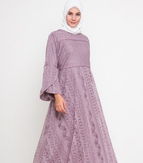 Model Baju Dress Kebaya Brokat Muslim Full Lavender