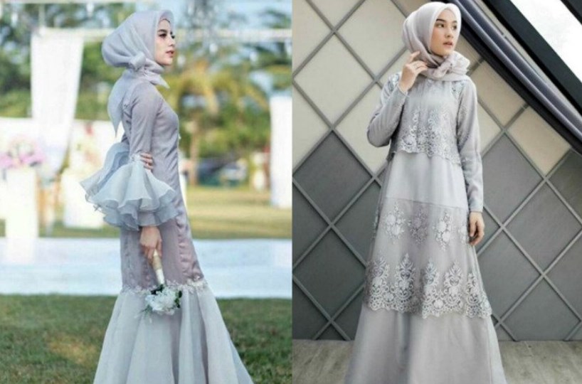 Model Baju Dress Kebaya Brokat Muslim Silver