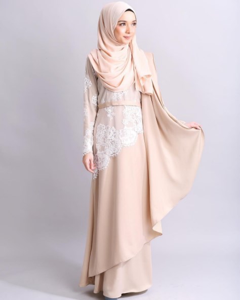 Model Baju Dress Kebaya Brokat Muslim Soft Cream