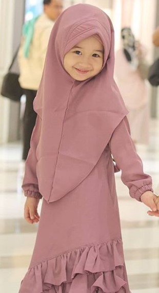 Model Baju Gamis Anak Katun Jepang Terbaru Rok Rempel Dusty Purple