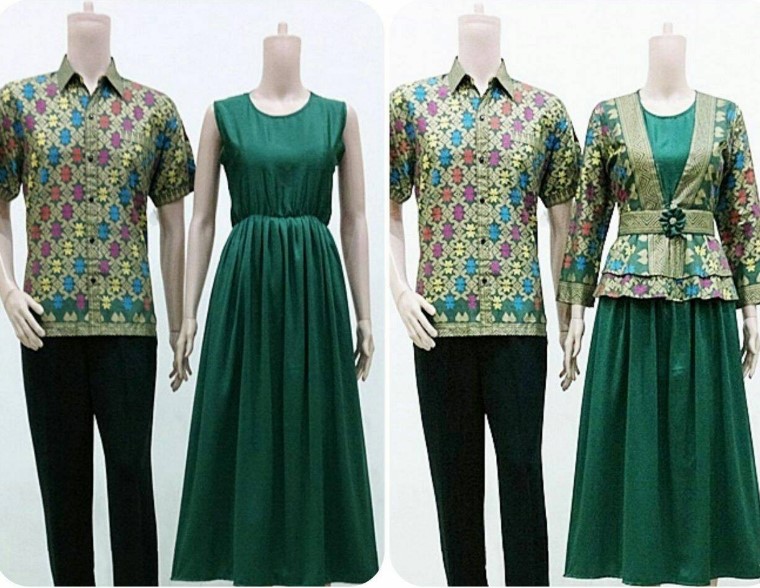 Model Baju Gamis Batik Blazer Terbaru Couple Hijau Tua