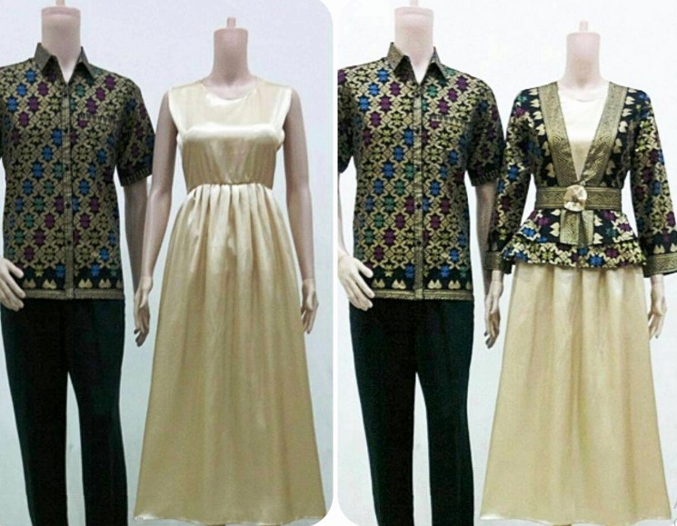 Model Baju Gamis Batik Blazer Terbaru Couple Hitam Cream