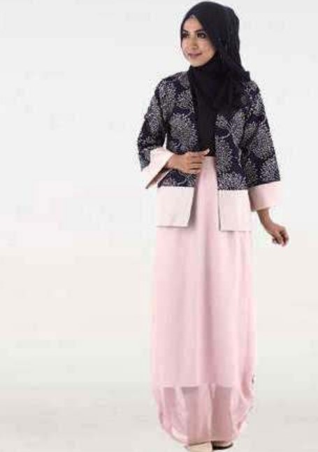 Model Baju Gamis Batik Blazer Terbaru Hitam Pink