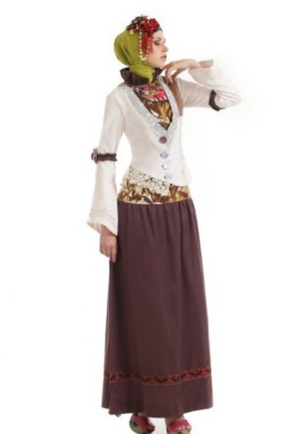 Model Baju Gamis Batik Blazer Terbaru Katun Coklat. Putih Hijau