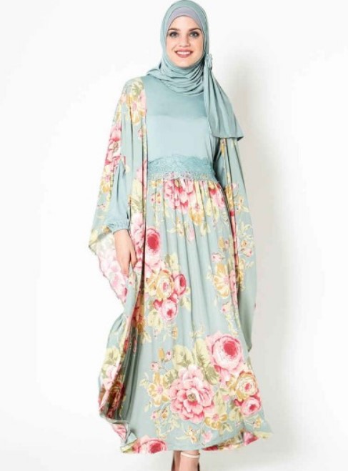 Model Baju Gamis Batik Kombinasi Blazer Panjang Floral Soft Tosca