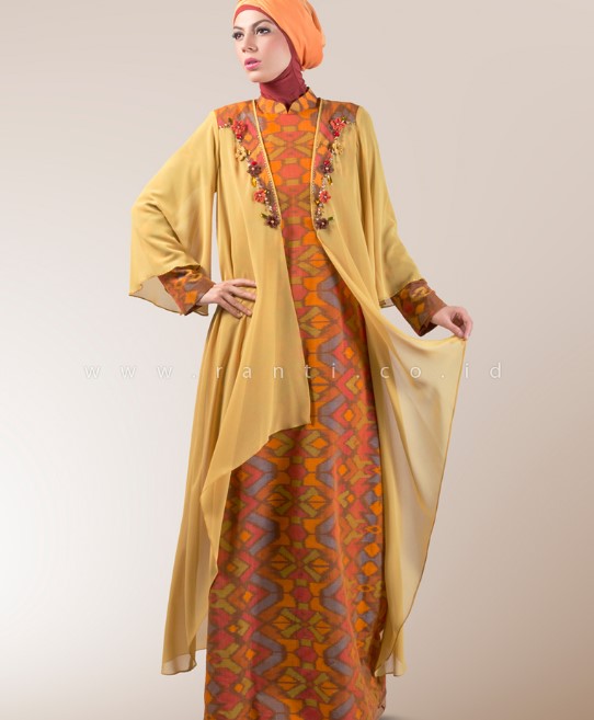 Model Baju Gamis Batik Kombinasi Blazer Panjang Orange Kuning
