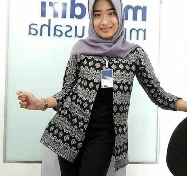 Model Baju Gamis Batik Kombinasi Blazer Terbaru Abu Muda Hitam