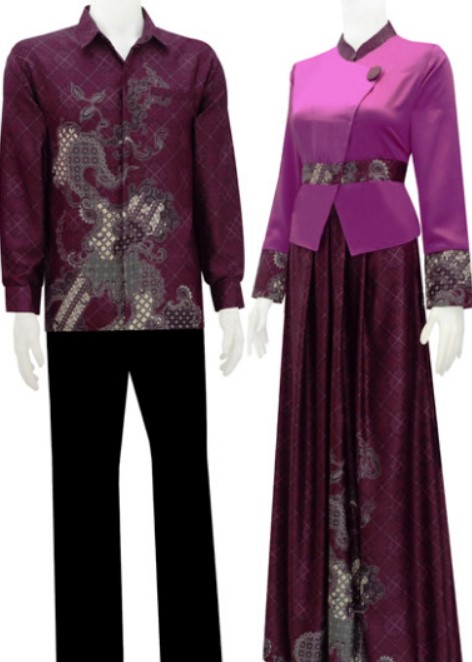 Model Baju Gamis Batik Kombinasi Blazer Terbaru Maroon Magenta