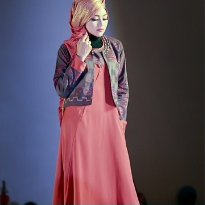 Model Baju Gamis Batik Kombinasi Blazer Terbaru Mauve Pink