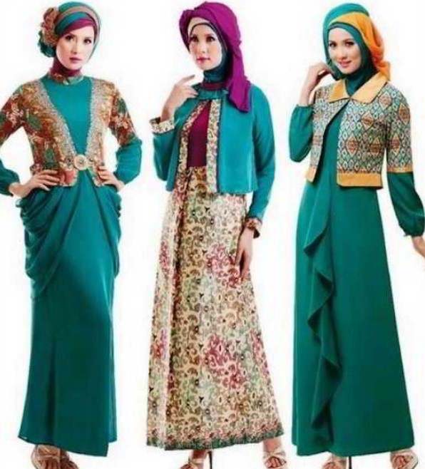 Model Baju Gamis Batik Kombinasi Blazer Terbaru Modern Hijau Tua