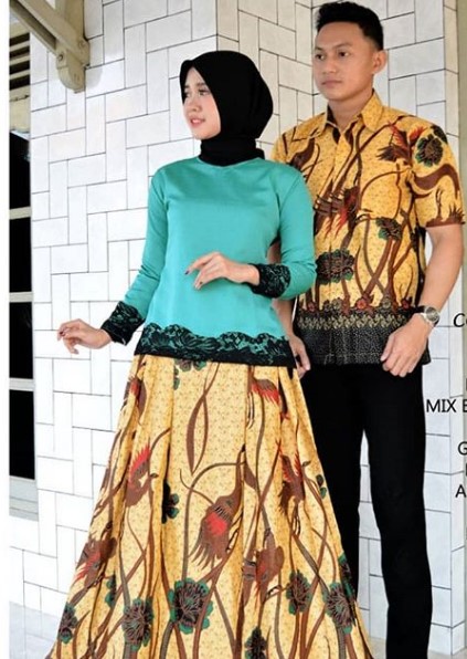 Model Baju Gamis Batik Kombinasi Kain Polos Tosca