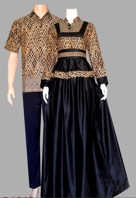 Model Baju Gamis Batik Kombinasi Satin Couple Hitam Coklat