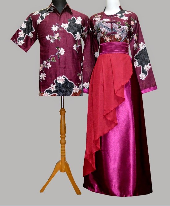 Model Baju Gamis Batik Kombinasi Satin Magenta