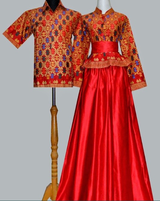 Model Baju Gamis Batik Kombinasi Satin Merah Cabe