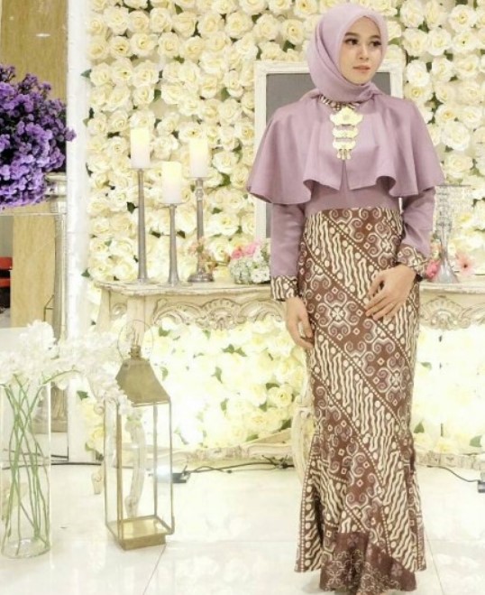 Model Baju Gamis Batik Kombinasi Satin Mewah Sabrina Lavender