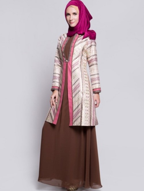 Model Baju Gamis Batik Kombinasi Sifon Blazer Pink Coklat