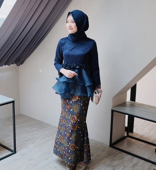 Model Baju Gamis Batik Kombinasi Sifon Coklat Navy