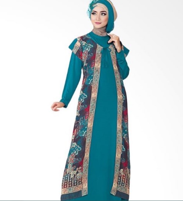 Model Baju Gamis Batik Kombinasi Sifon Hijau Tua